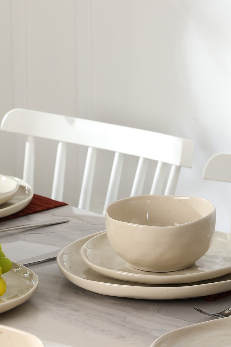 Mirella Stoneware 12-piece Dinnerware Set, Alternate, color, Beige