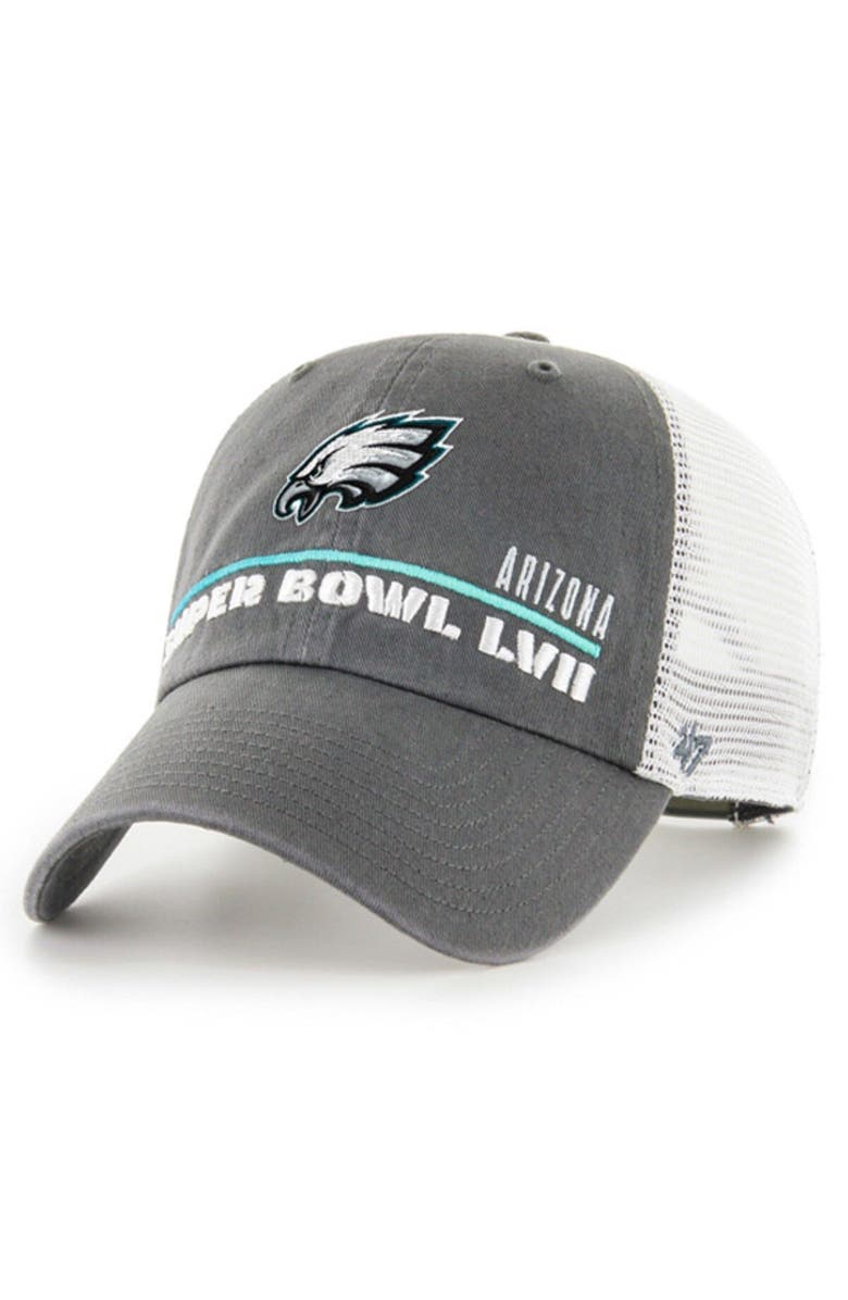 '47 Men's '47  Charcoal Philadelphia Eagles Super Bowl LVII Mesa Trucker Clean Up Adjustable Hat, Main, color, 