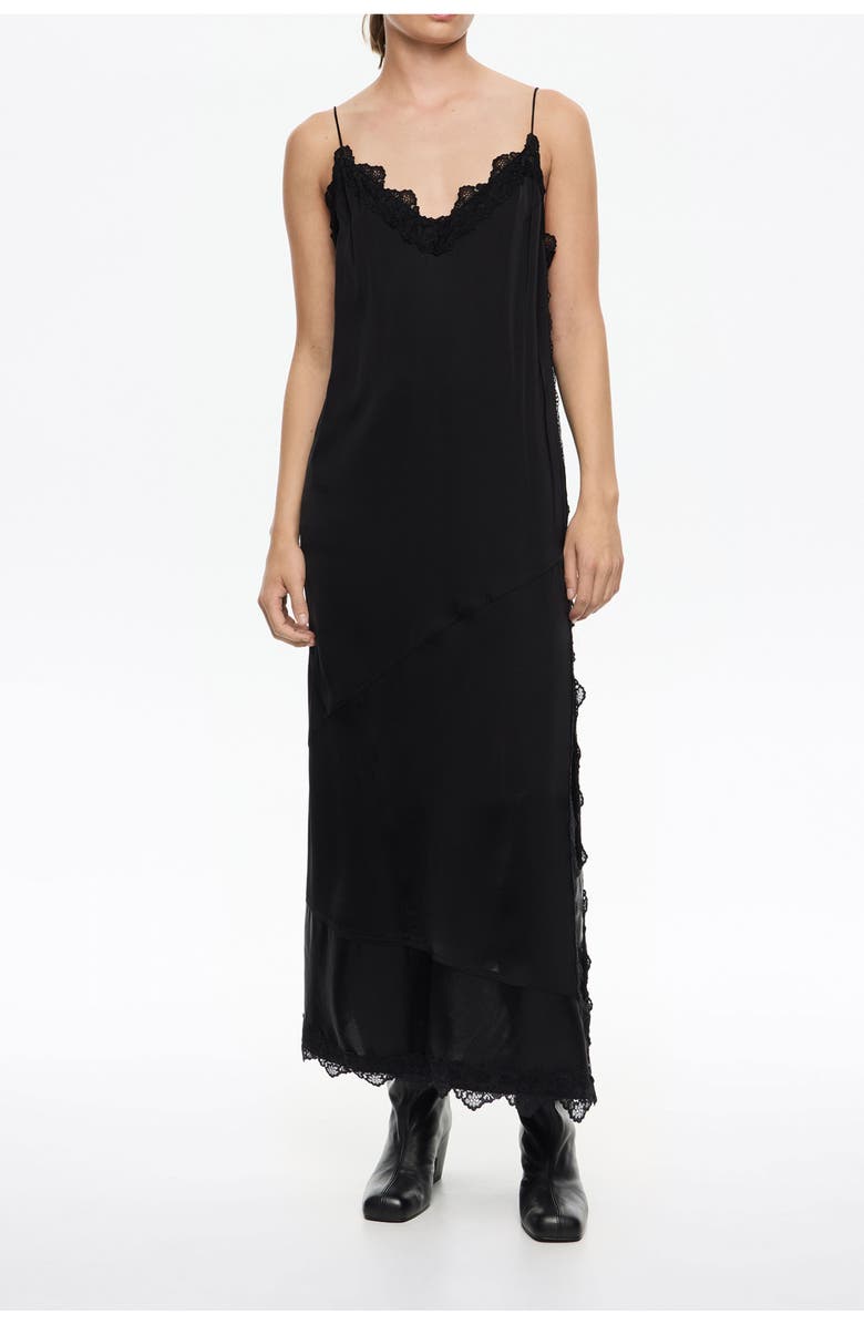 Bimba y Lola Satin Dress With Lace, Main, color, Black