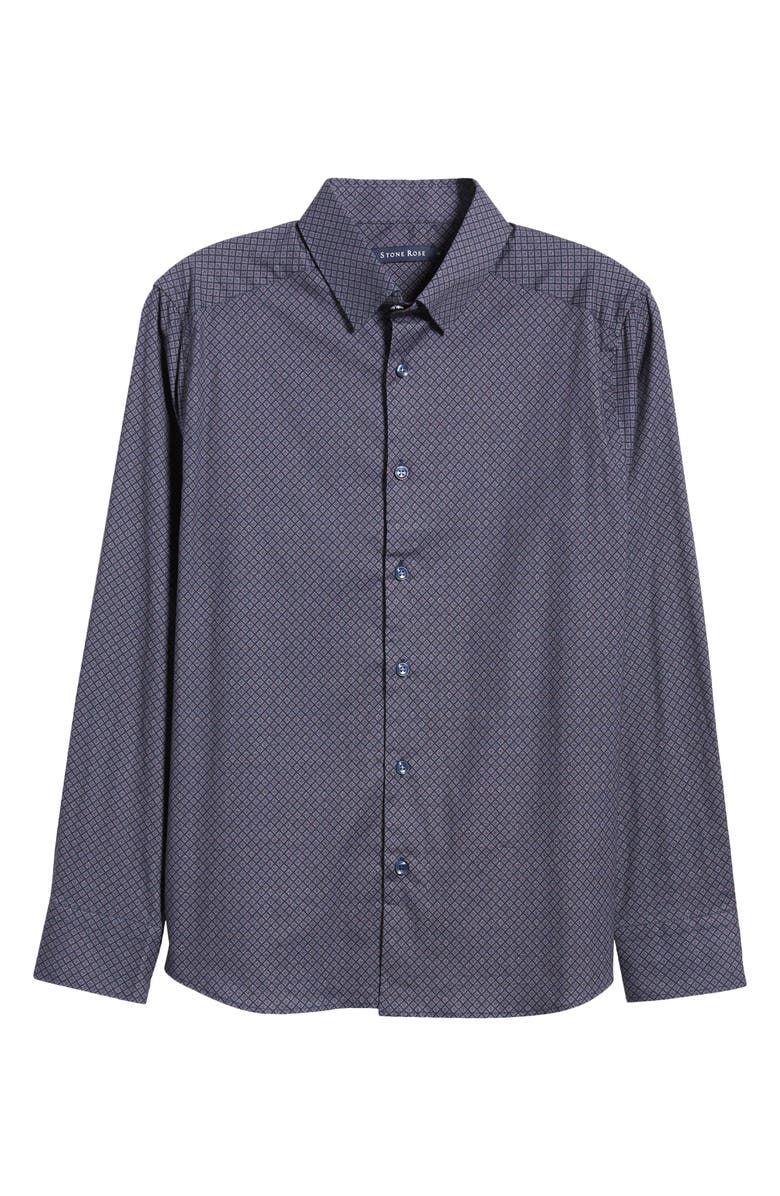 Stone Rose Geometric Print Stretch Button-Up Shirt, Alternate, color, Navy
