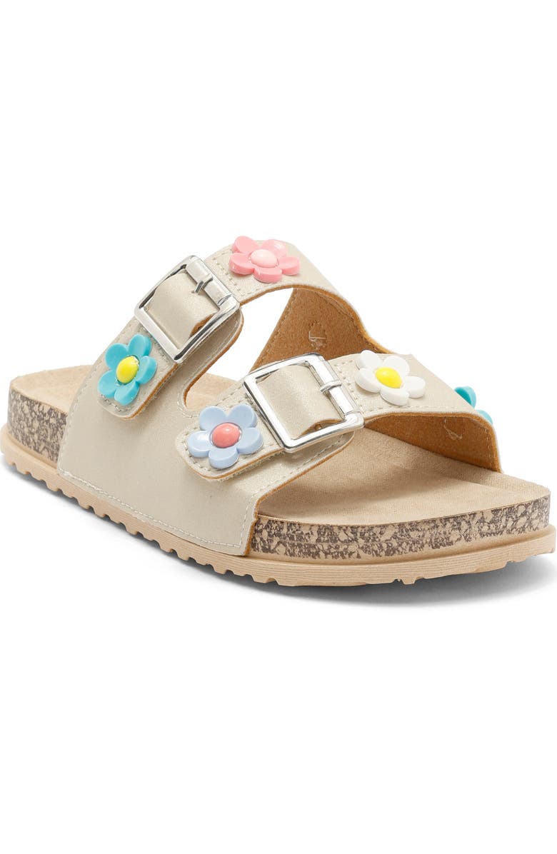 bebe Kids' Flower Accent Double Strap Sandal, Main, color,