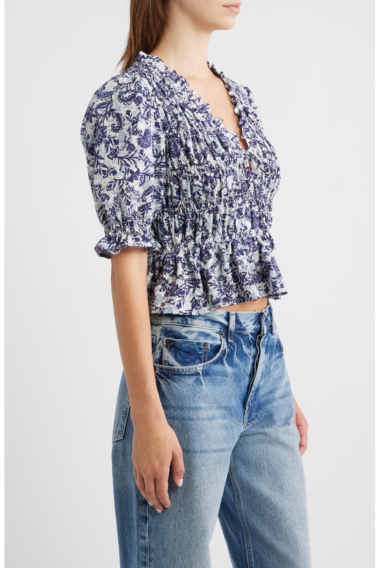 Fontaine Floral Smocked Top, Alternate, color, INDIGO MARIGOLD