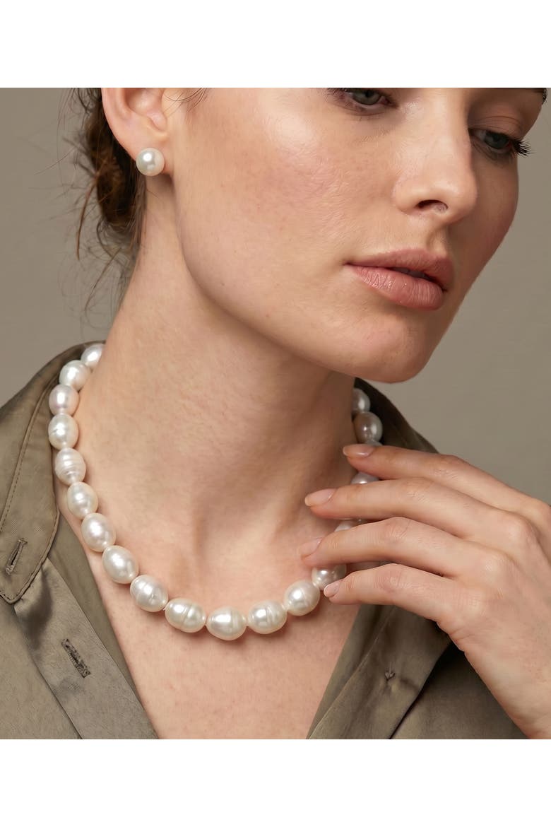 11-13mm White South Sea Drop Oval Pearl Necklace - AAA Quality, Alternate, color, White Gold Clasp