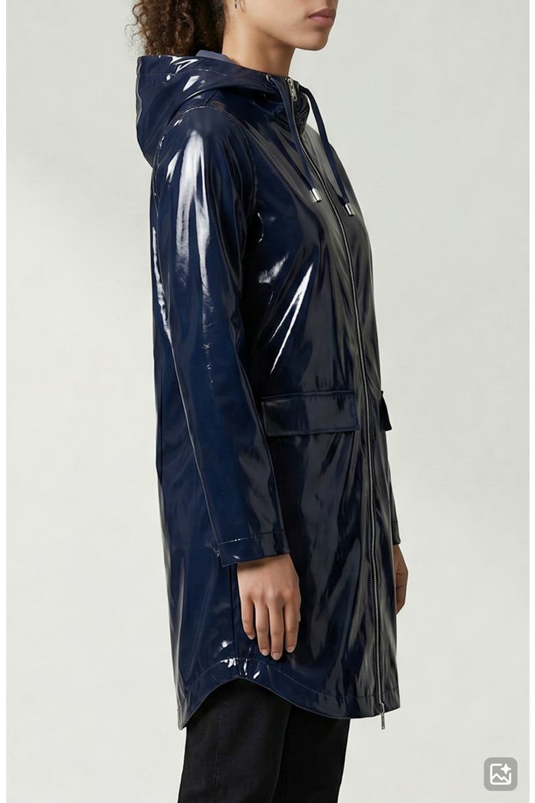 Janae Coated Vinyl Hooded Raincoat, Alternate, color, NAVY VINYL