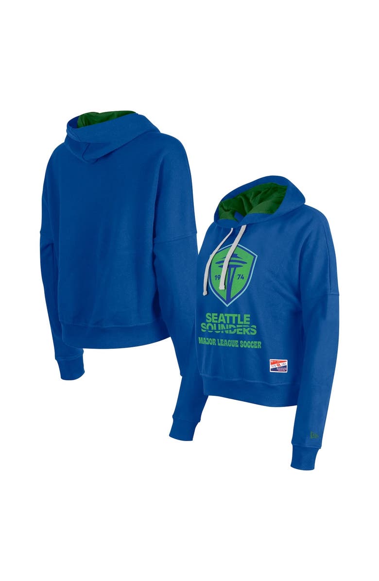 5TH AND OCEAN BY NEW ERA Women's 5th & Ocean by New Era Blue Seattle Sounders FC Throwback Pullover Hoodie, Alternate, color, 