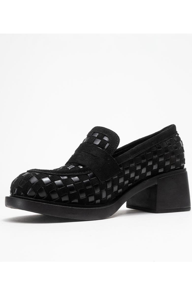 Prologue Shoes Marlon Woven Block Heel Loafer, Alternate, color, Black Faux Leather