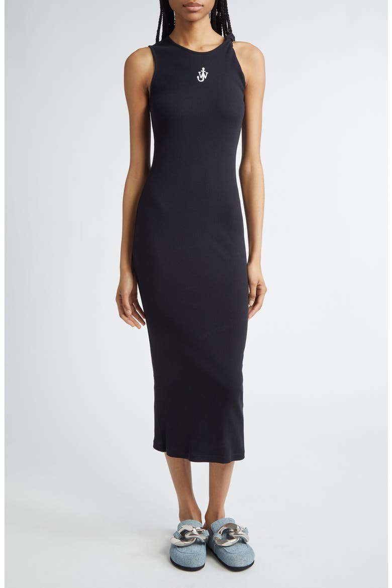 Anchor Logo Twist Strap Rib Tank Dress, Main, color, 999 BLACK