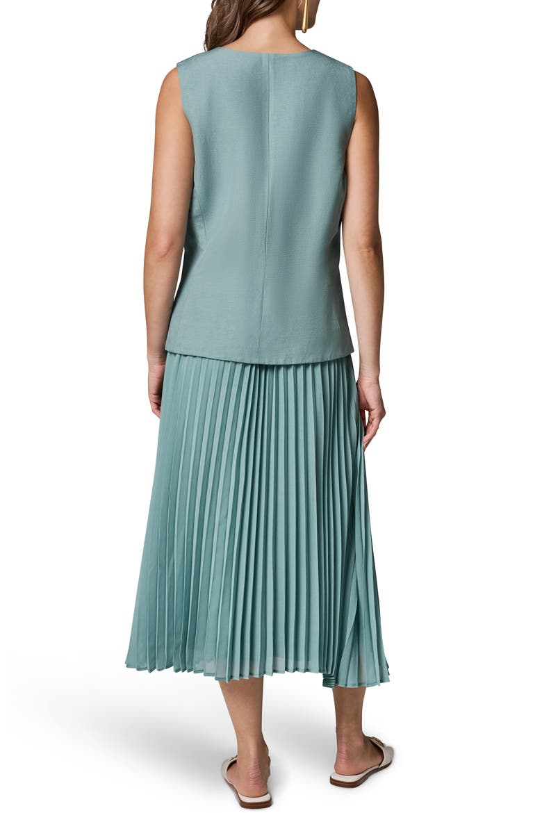 Mixed Media Linen Blend Pleated Midi Dress, Alternate, color, WATERLILY