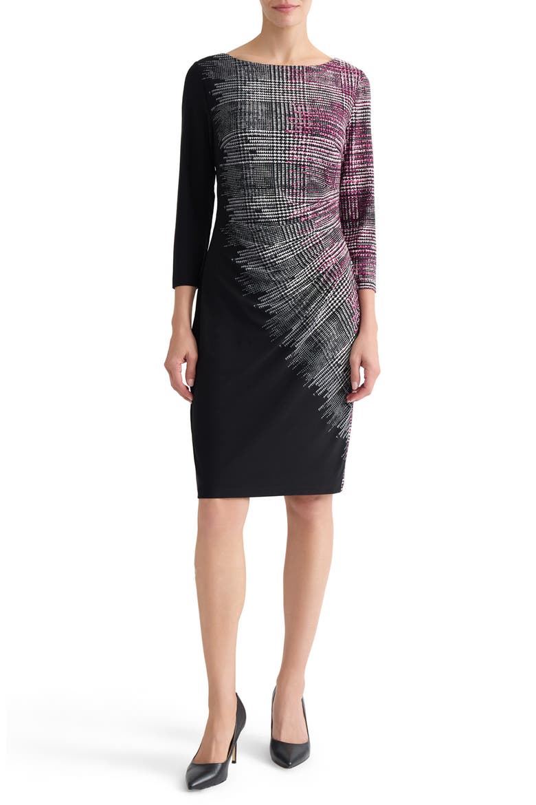 Houndstooth Print Sheath Dress, Main, color, CERISE MULTI