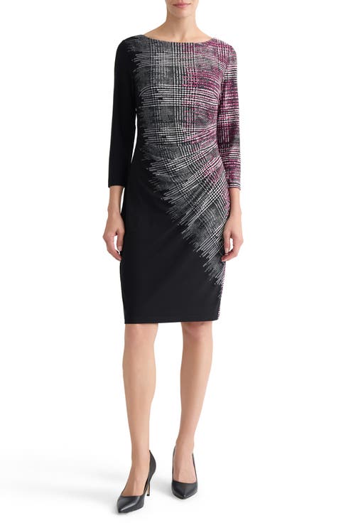 Houndstooth Print Sheath Dress
