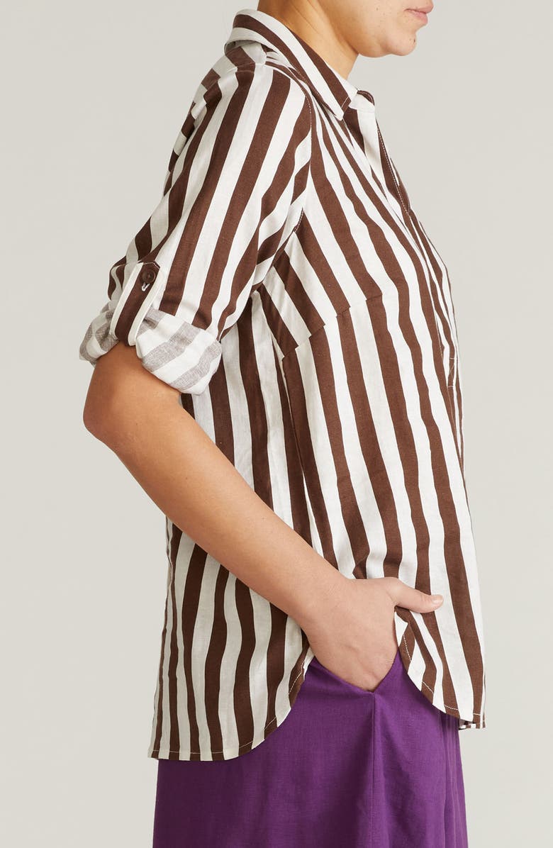 Universal Standard Button Back Linen Blend Polo, Alternate, color, Peppercorn Stripe