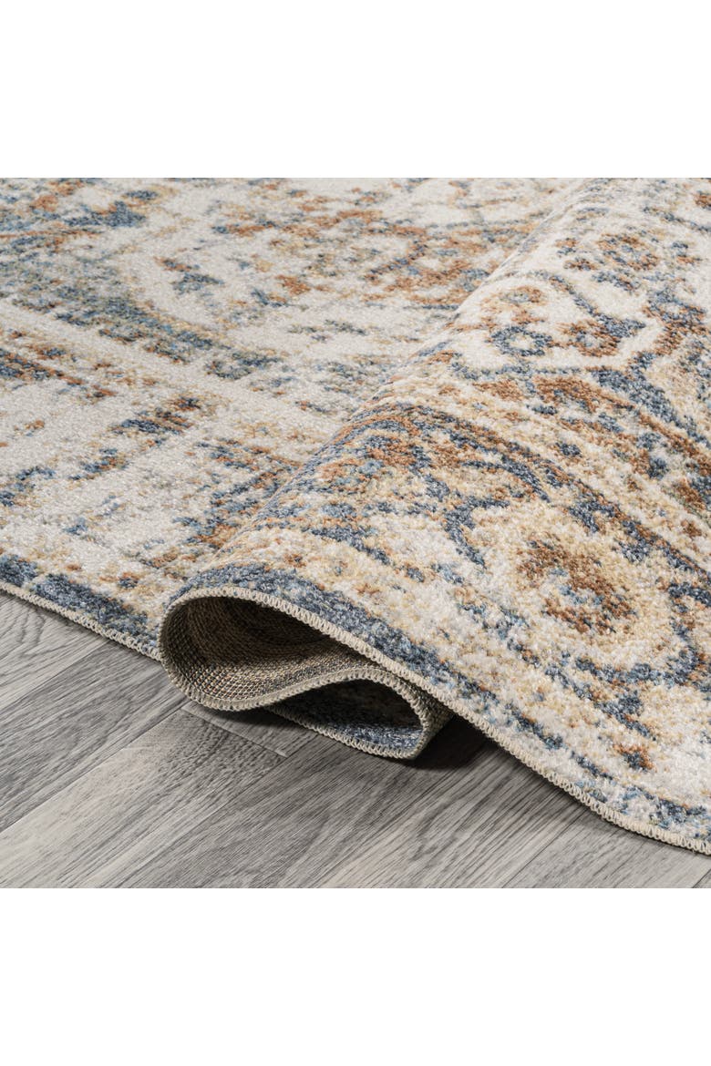 Keesha Bold Distressed Medallion Low-Pile Machine-Washable Area Rug, Alternate, color, Blue/Cream