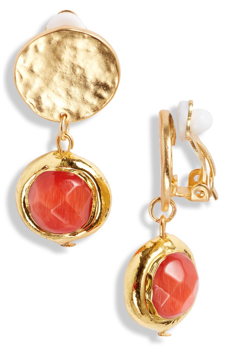 Crystal Clip-On Drop Earrings, Main, color, GOLD