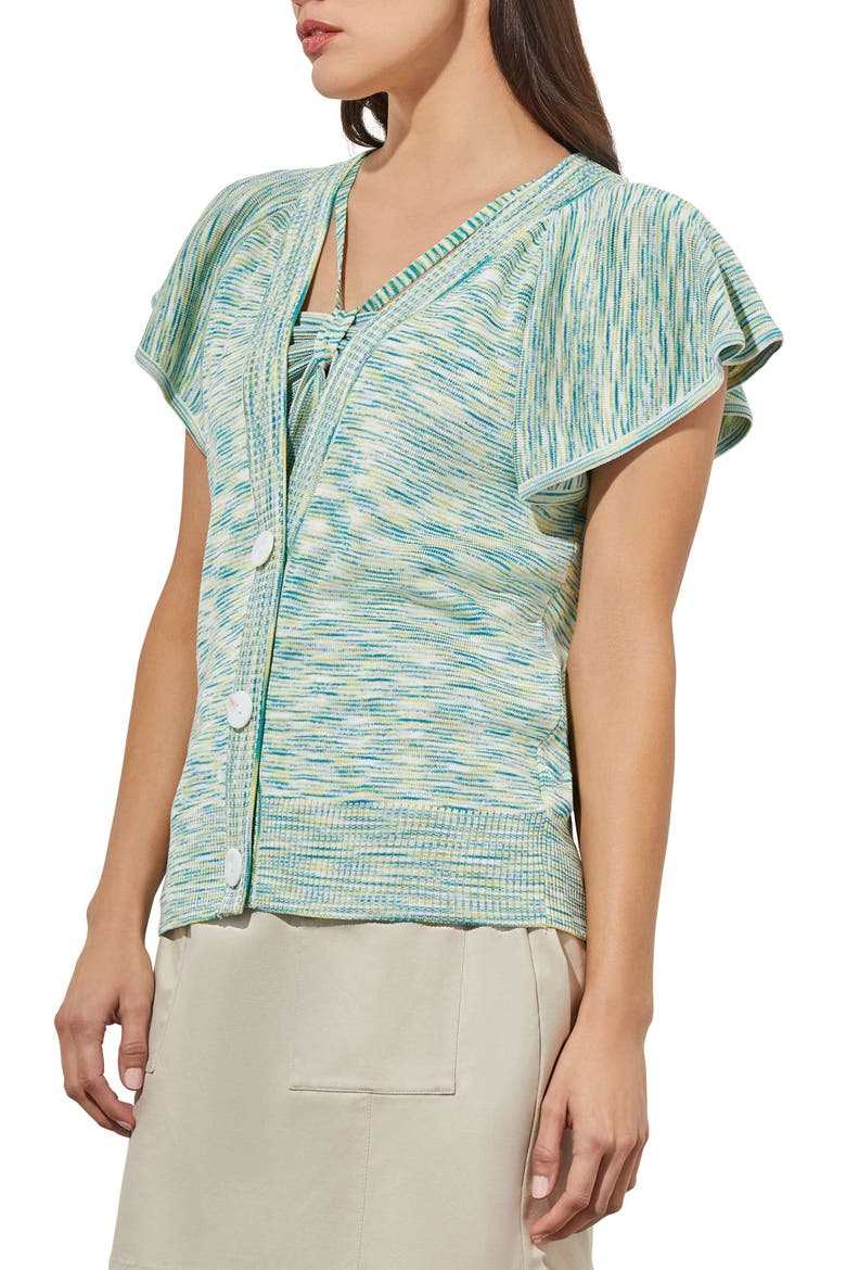 Space Dye Flutter Sleeve Cardigan, Alternate, color, WHITE/ BERMUDA/ LIME