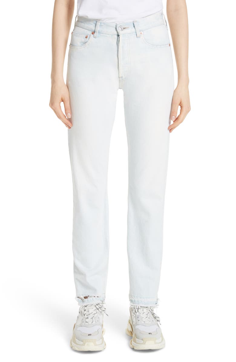 Balenciaga Destroyed Hem Straight Leg Jeans, Main, color,