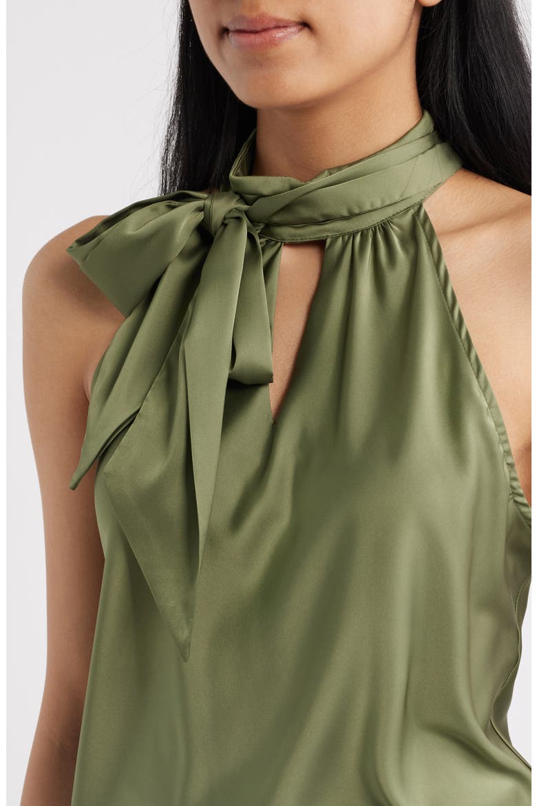 Tie Neck Sleeveless Satin Top, Alternate, color, AGAVE
