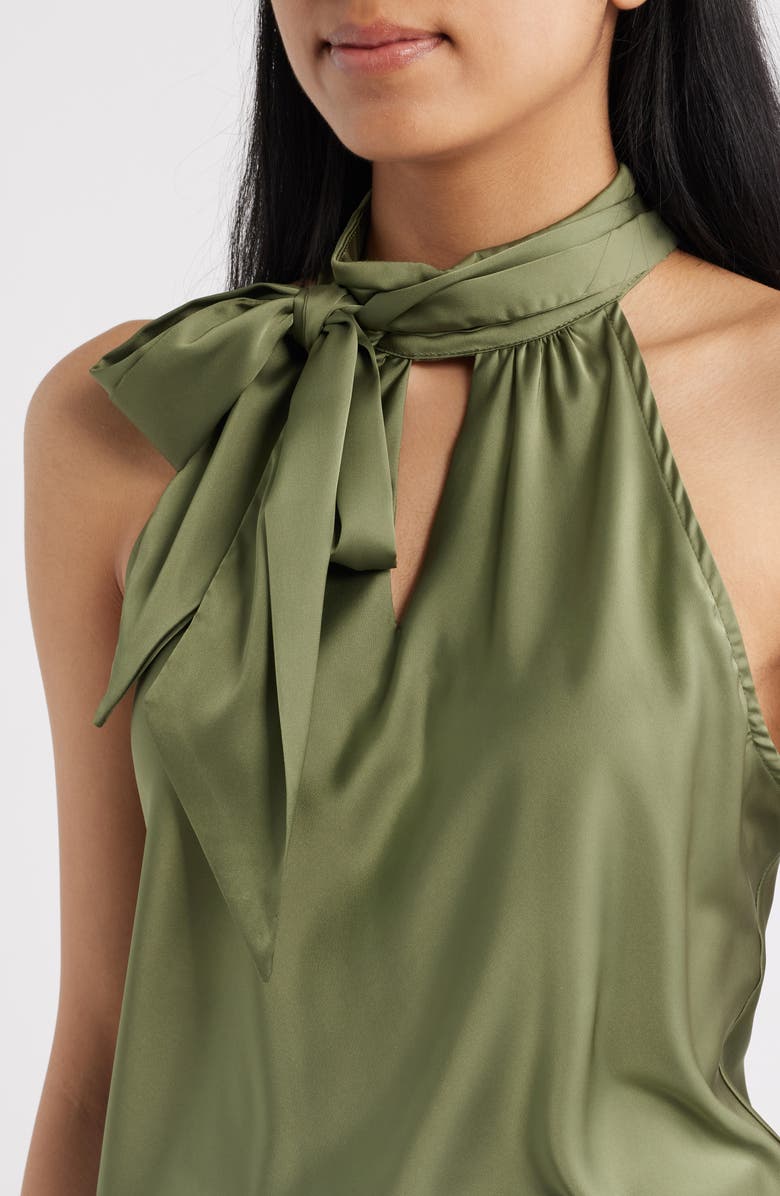 Tahari ASL Tie Neck Sleeveless Satin Top, Alternate, color, Agave