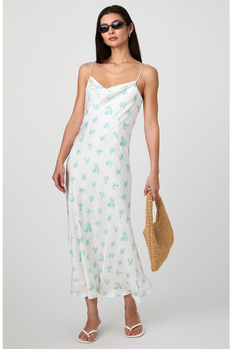 Anna Fleur Cowl Neck Satin Maxi Slipdress, Alternate, color, SUM WHT PAST TURQ MU