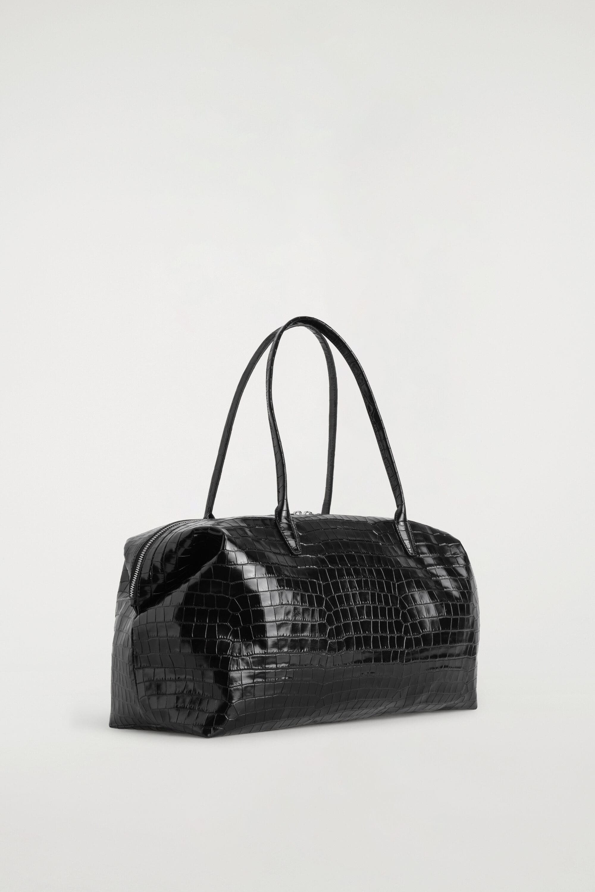 Montmartre Bowling Bag - Croc-effect Leather, Alternate, color, BLACK / CROC EFFECT