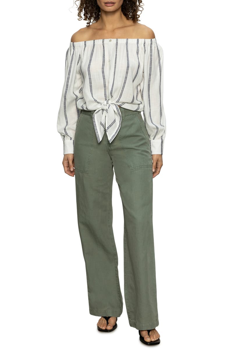 Sanctuary Off the Shoulder Ballet Tie Long Sleeve Shirt, Alternate, color, 