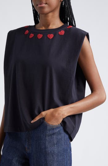 Bead Embellished Cotton Muscle T-Shirt
