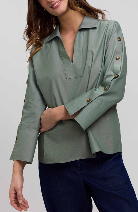 Lainey Button Accent Cotton Popover Top