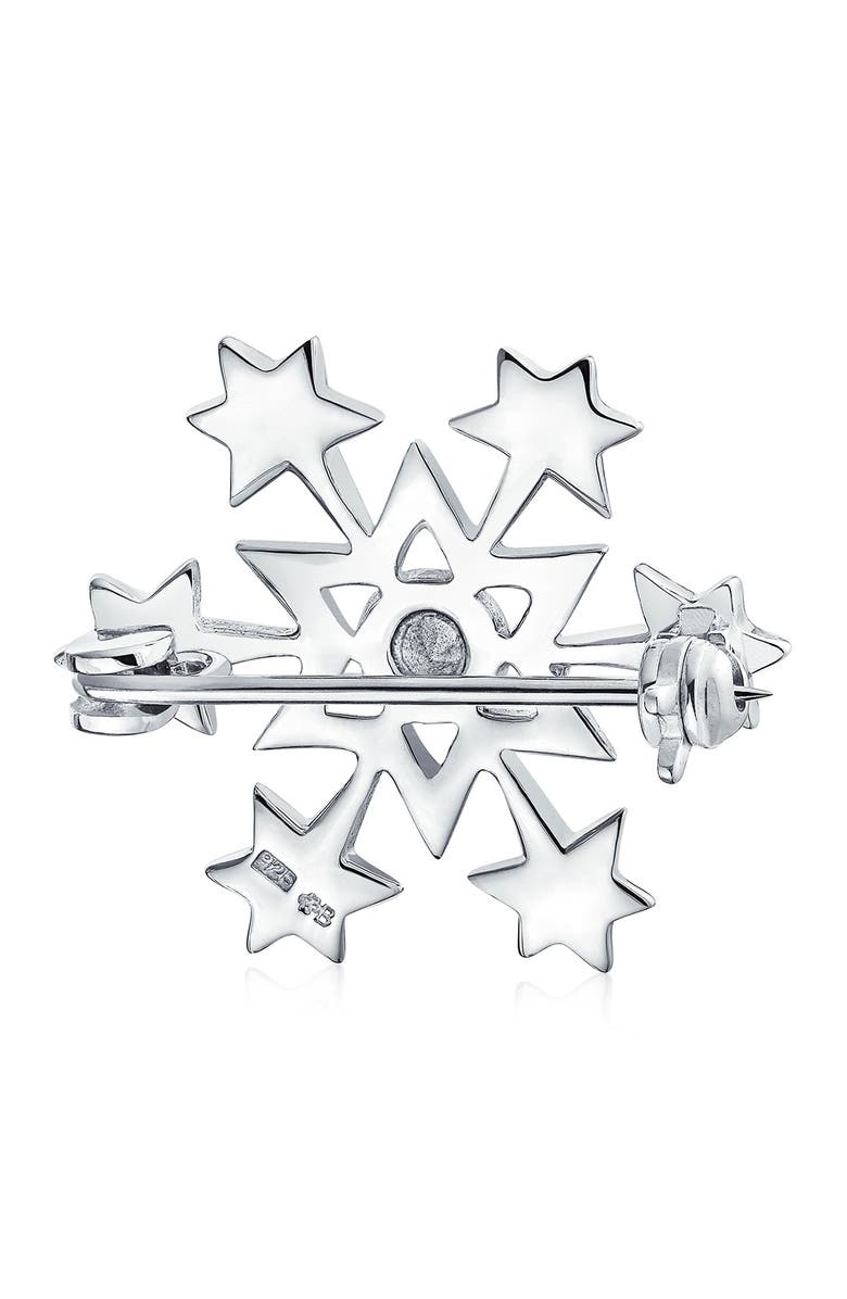 BLING JEWELRY Sterling Silver CZ Snowflake Brooch, Alternate, color, Silver