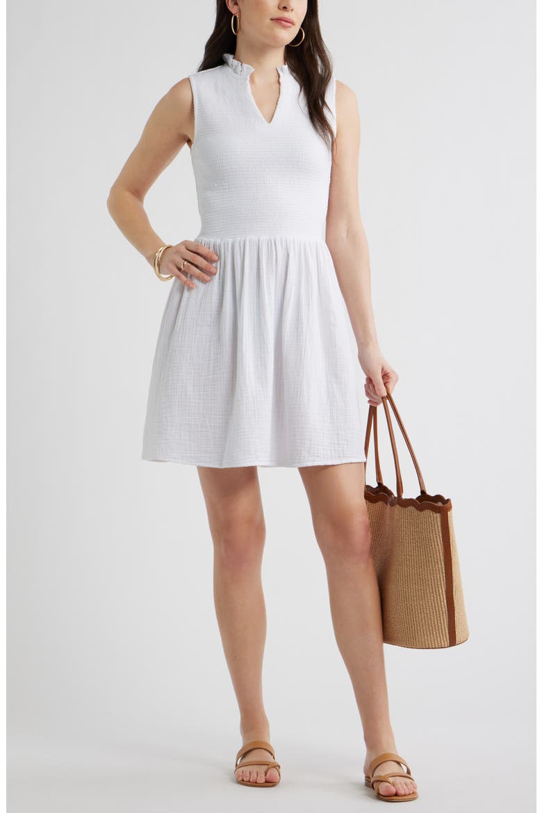 Smock Gauze Minidress, Alternate, color, WHITE
