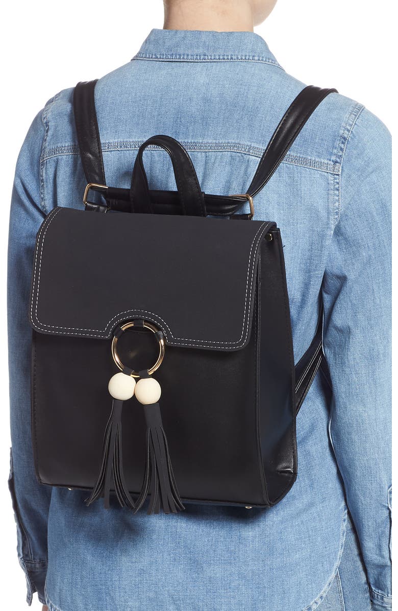 Knotty Beaded Tassel Faux Leather Backpack, Alternate, color,