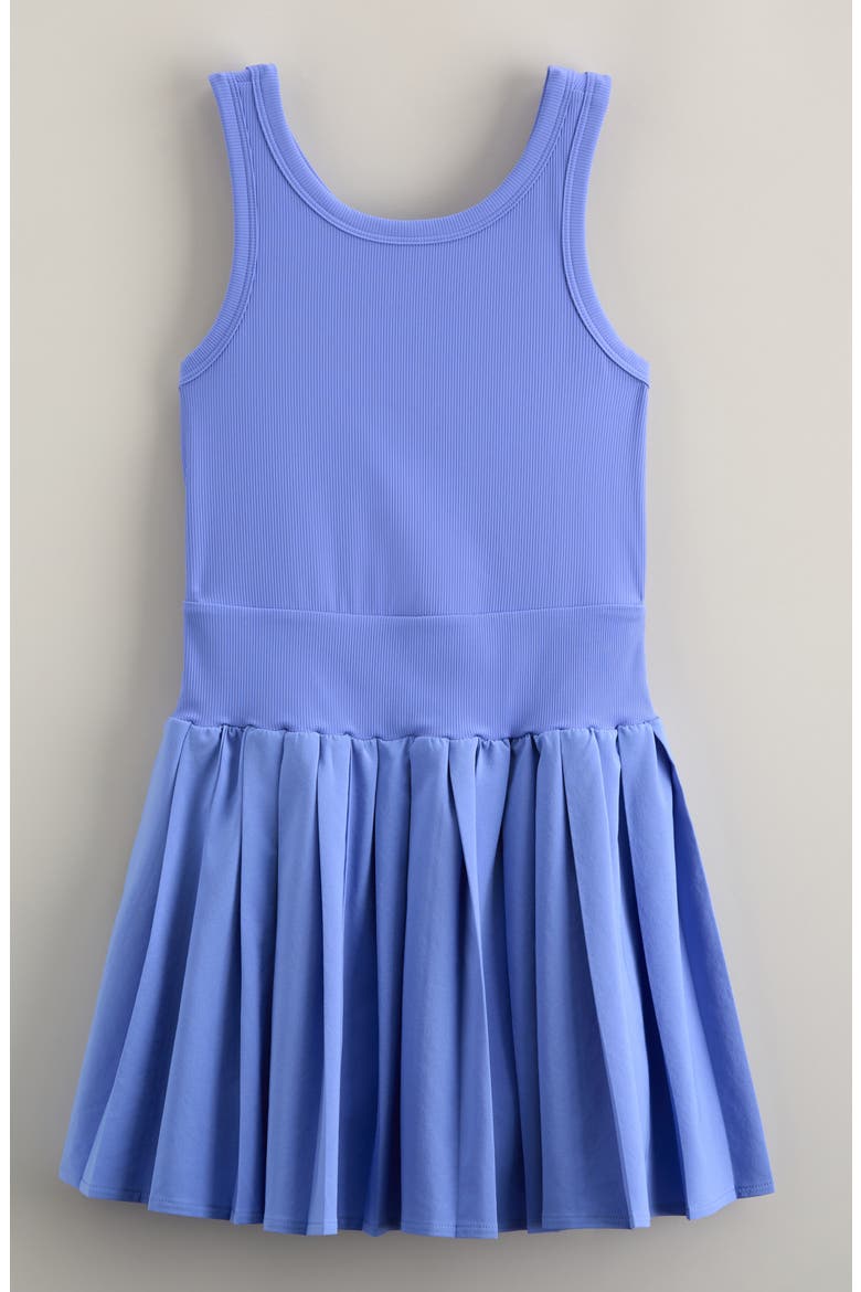 Kids' Deuce Ribbed Bodice Pleated Skirt Dress, Main, color, BLUE PERSIA