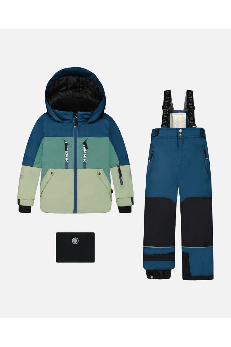 Big Boy's Two Piece Technical Snowsuit Colorblock Blue, Green And Gray, Main, color, Majolica Blue