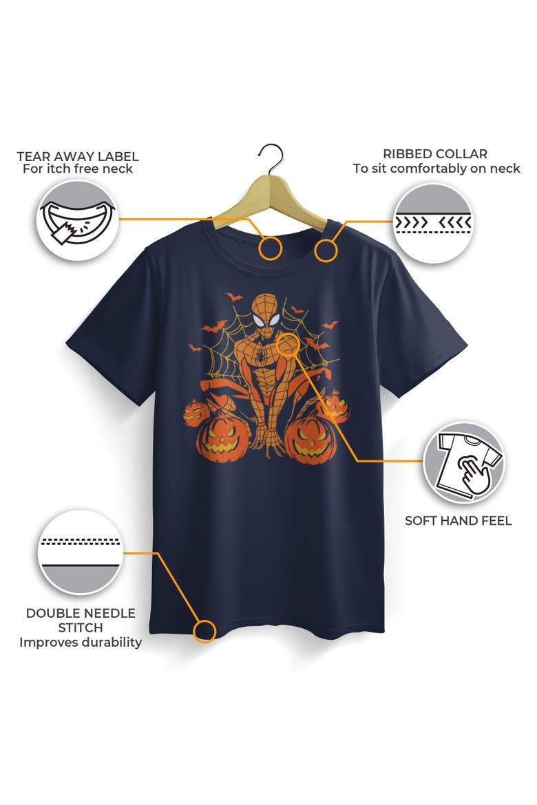 Boys' Jack-o-lantern Spideyween Short Sleeve Graphic T-shirt, Alternate, color, Navy Blue