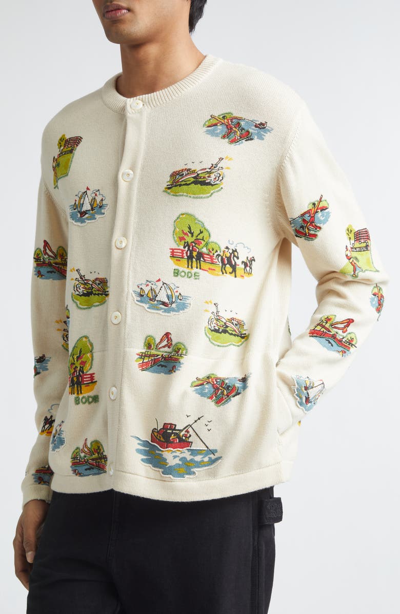 Bode Beaded Merino Wool & Cotton Cardigan, Alternate, color, Multi Ivory