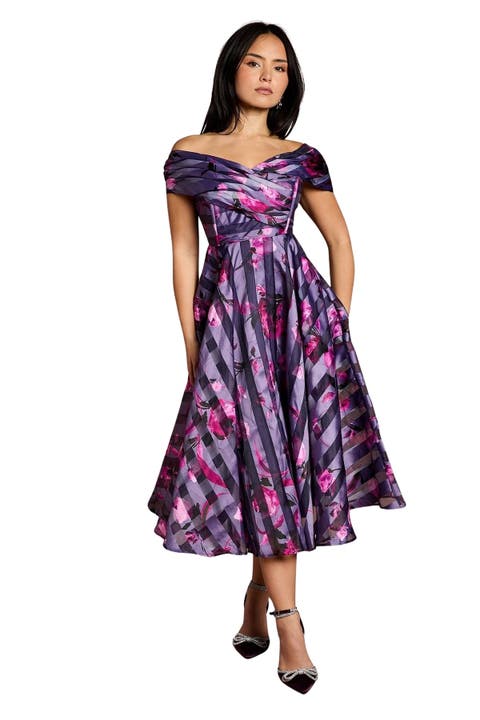 Petite Stripe Organza Midi Dress