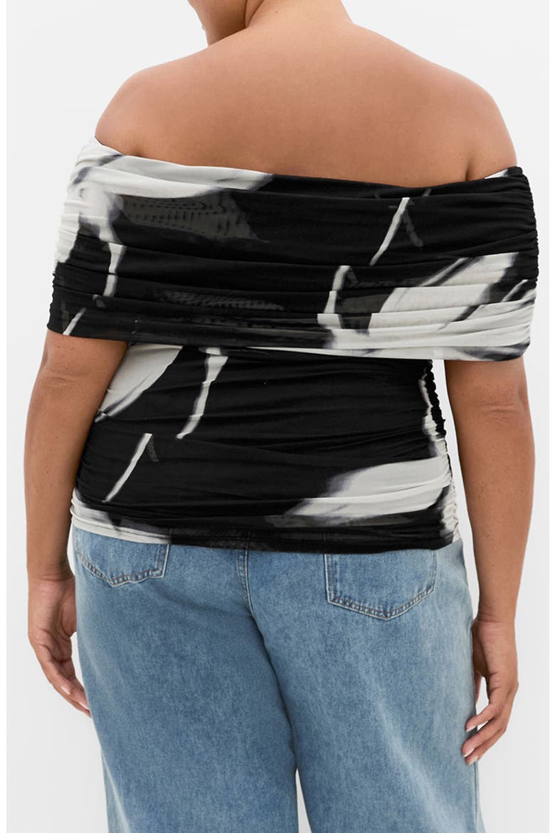 Dana Floral Off the Shoulder Mesh Top, Alternate, color, BLACK BLUR FLORAL