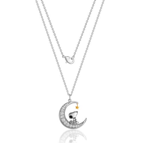 Peanuts Snoopy Moon Cubic Zirconia Necklace, 18'' In Silver
