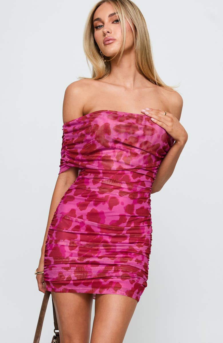 Princess Polly Hotseat Off the Shoulder Mesh Minidress, Alternate, color, Pink