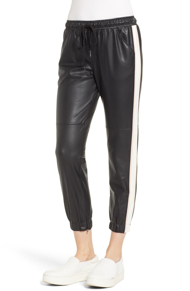 David Lerner Side Stripe Faux Leather Jogger Pants, Alternate, color,