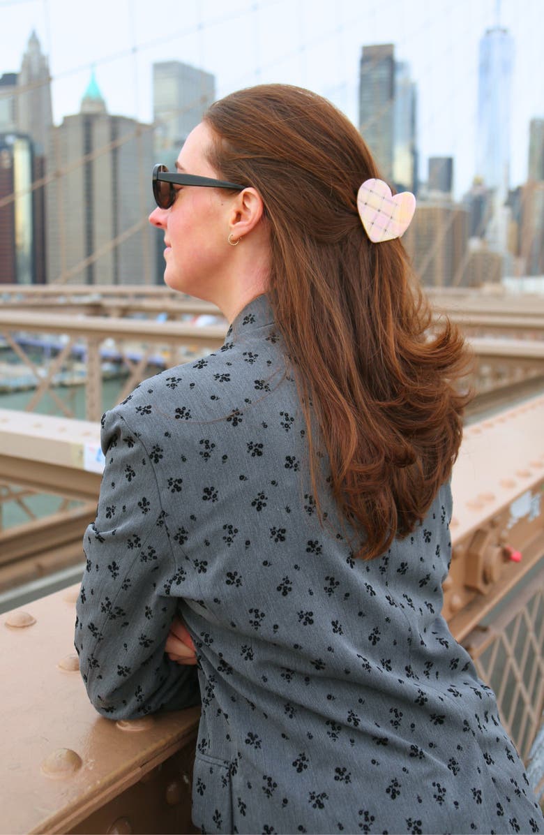 Solar Eclipse Hand Painted Plaid Heart Claw Clip, Alternate, color, Pink