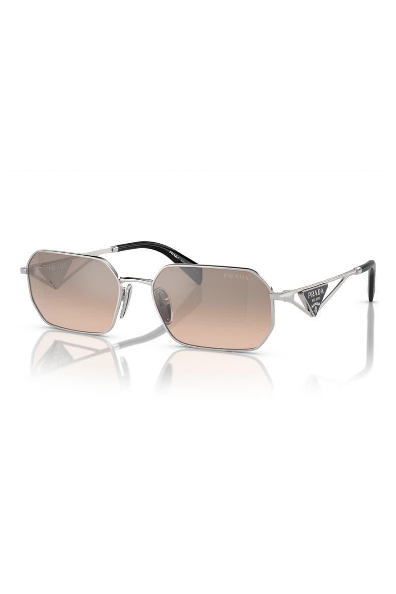 58mm Rectangular Sunglasses, Alternate, color, PALE GOLD BROWN MIRROR/ SILVER