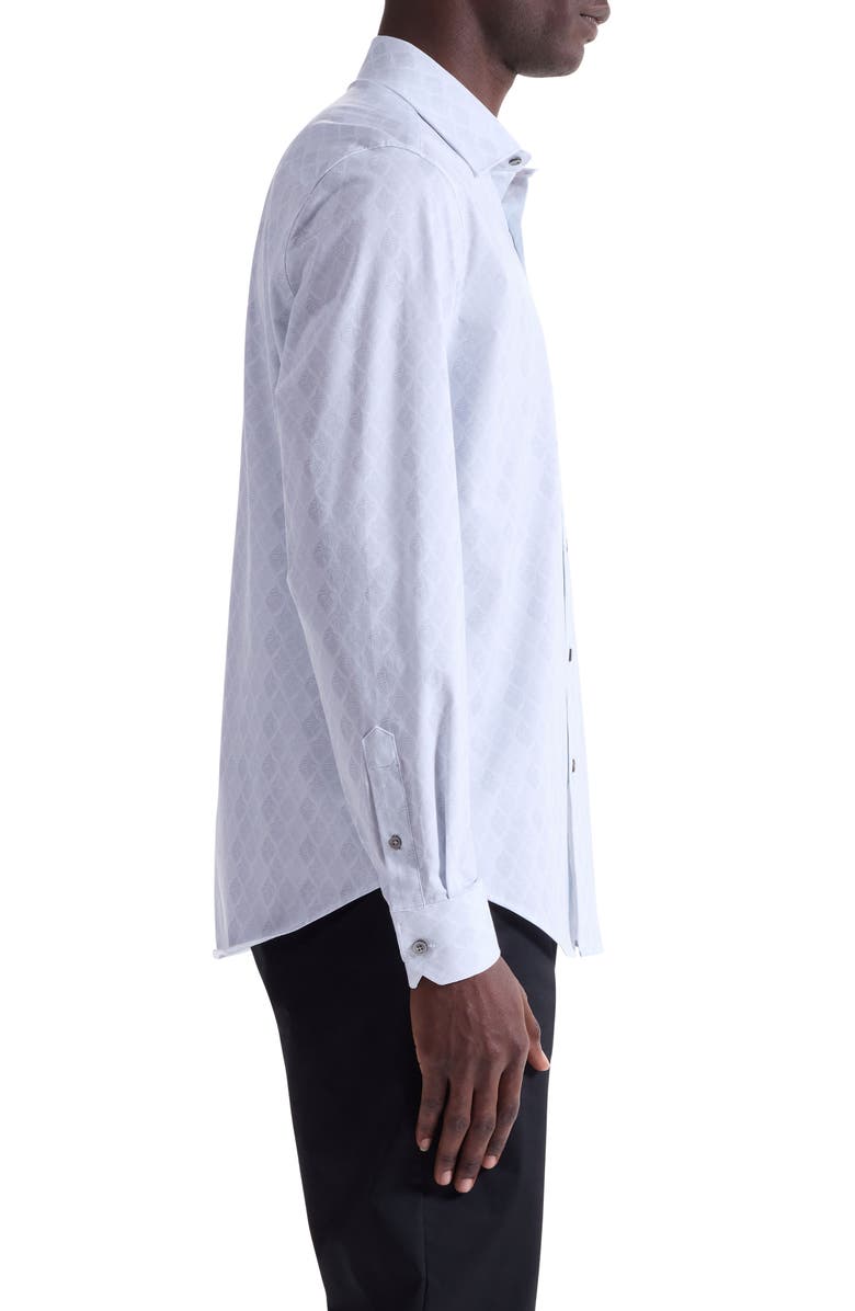 Bugatchi James OoohCotton<sup>®</sup> Leaf Print Button-Up Shirt, Alternate, color, Platinum