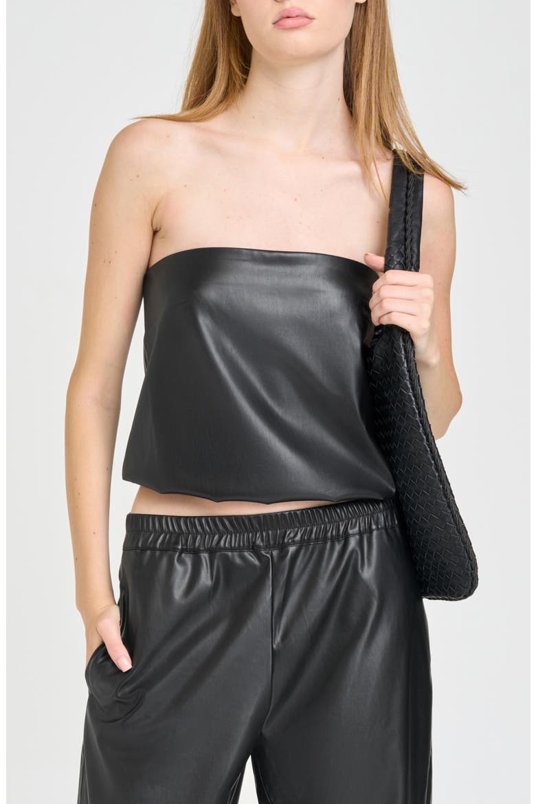 Camryn Faux Leather Strapless Top, Main, color, BLACK