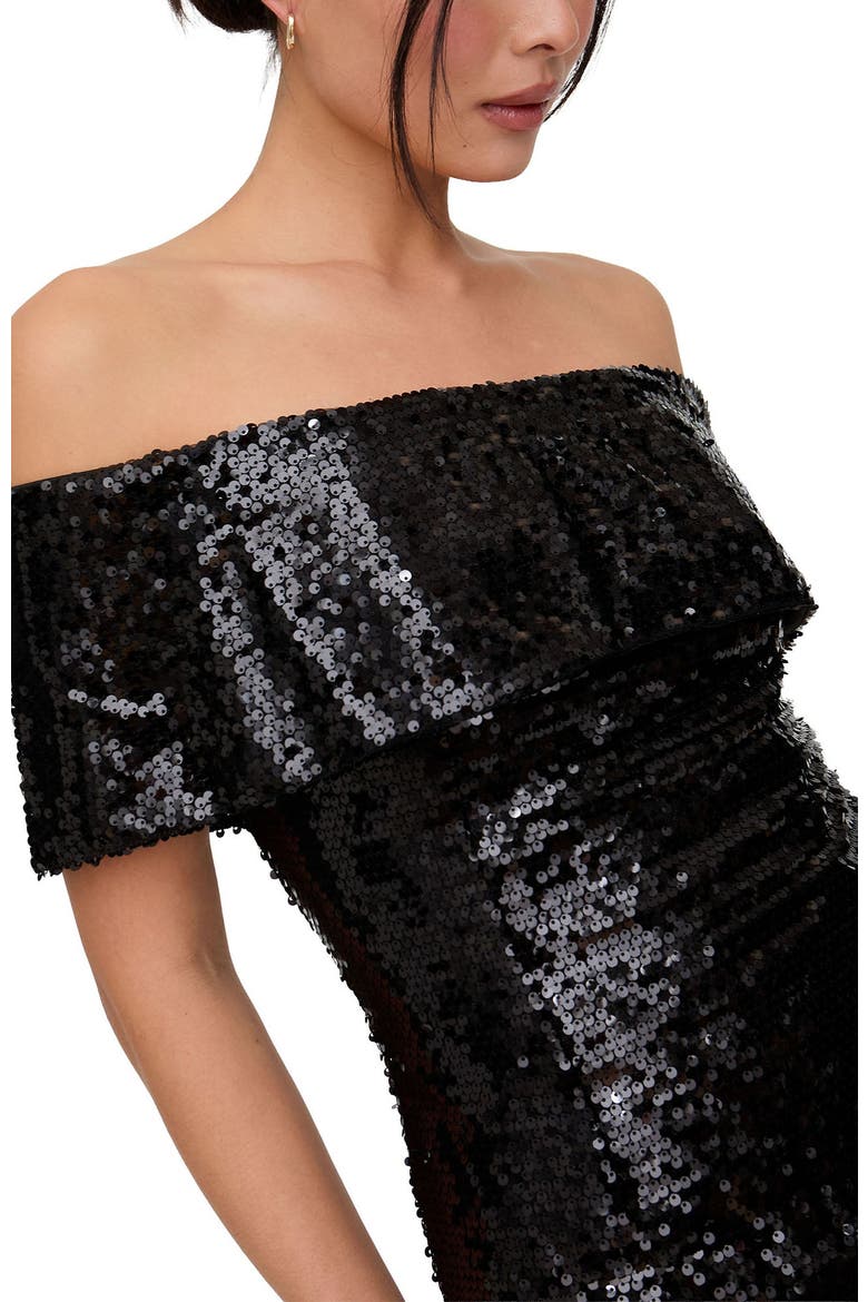 Jaya Off The Shoulder Sequins Midi Dress, Alternate, color, Black