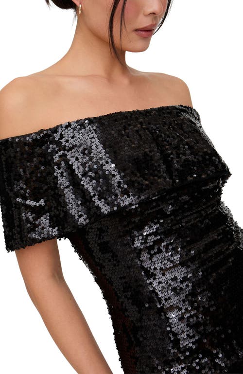 Lily And Lionel London Jaya Off The Shoulder Sequins Midi Dress In Black