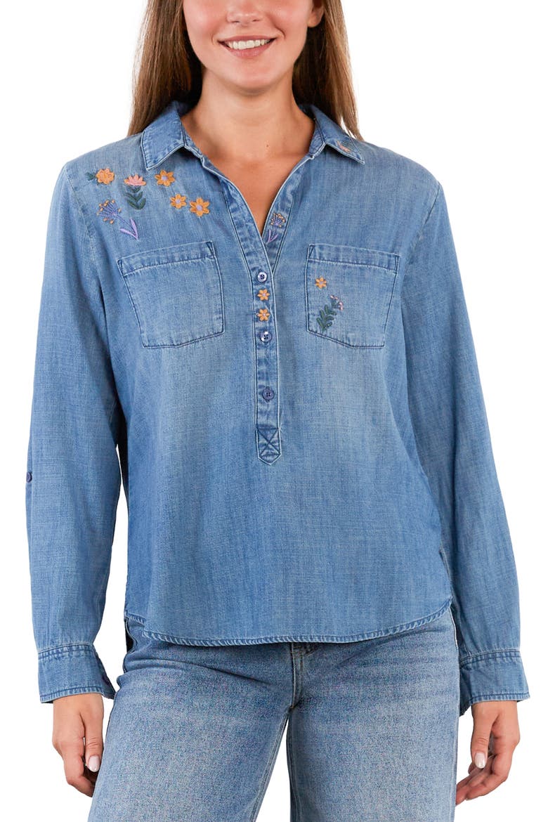 Floral & Flawless Embroidered Denim Shirt, Alternate, color, DENIM