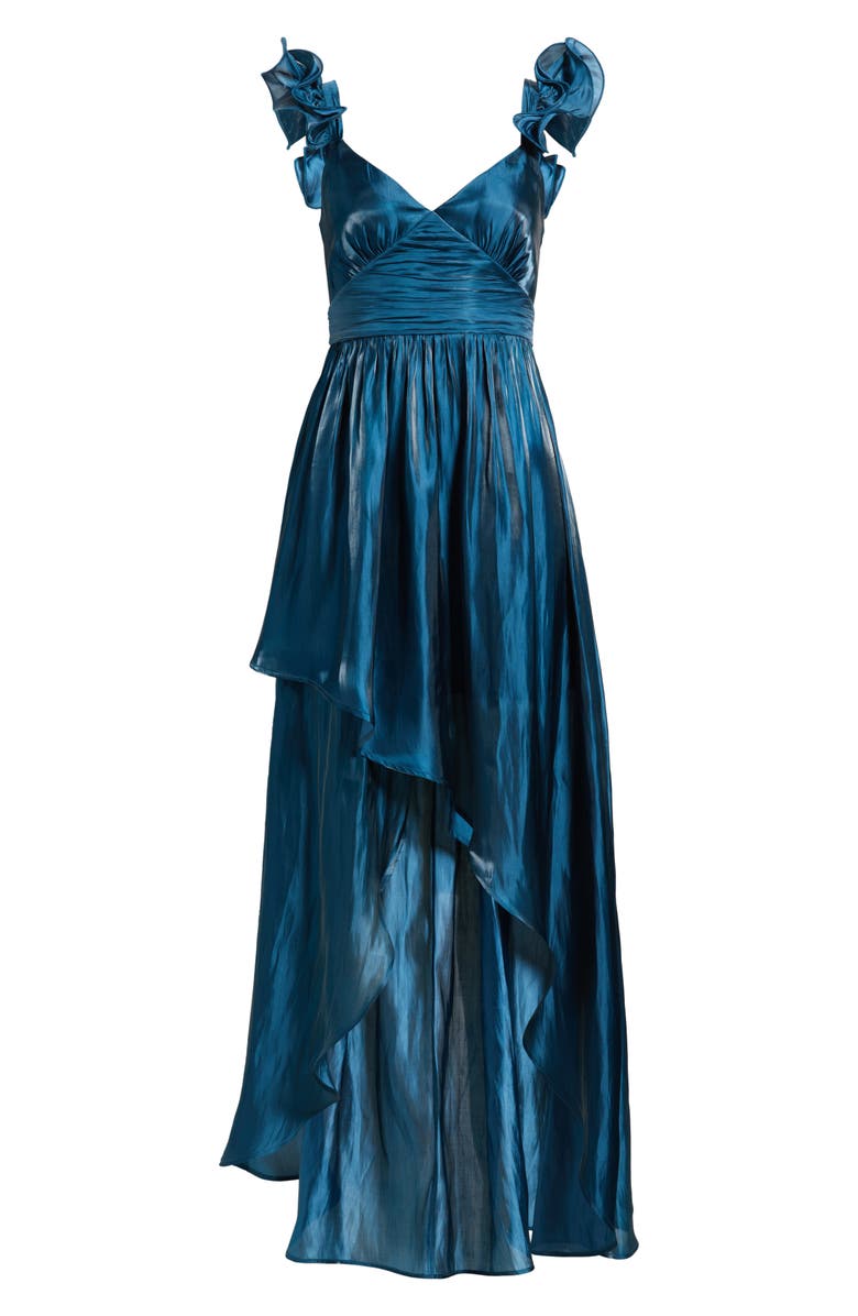Lulus Juni Ruffle Shoulder High-Low Gown, Alternate, color, Marine