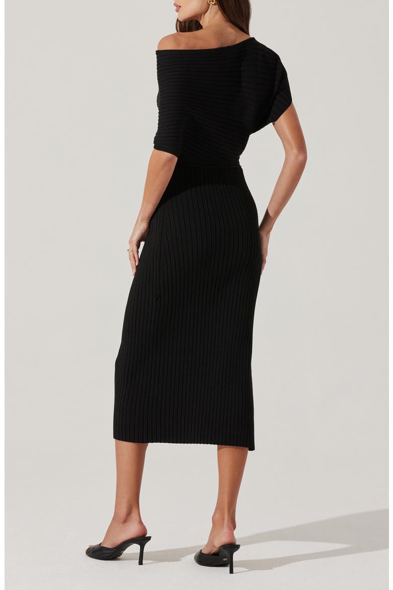 One-Shoulder Wide Rib Sweater Dress, Alternate, color, BLACK