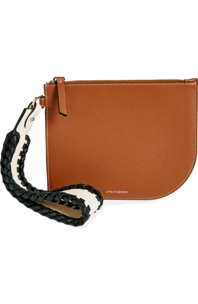 Strathberry x Collagerie Leather Wristlet Pouch, Main, color, Chestnut/ Vanilla/ Black