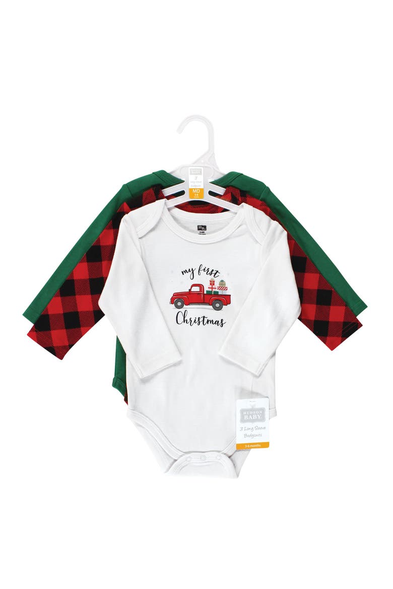 Infant Breathable Cotton Long-Sleeve Bodysuit Bundle 3 Count, Alternate, color, Christmas Gift 3-Pack