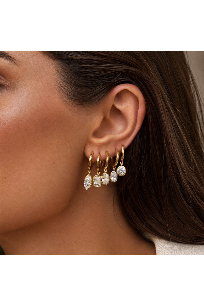 Moissanite Oval Bezel Dangling Huggie Earring, Alternate, color, Gold